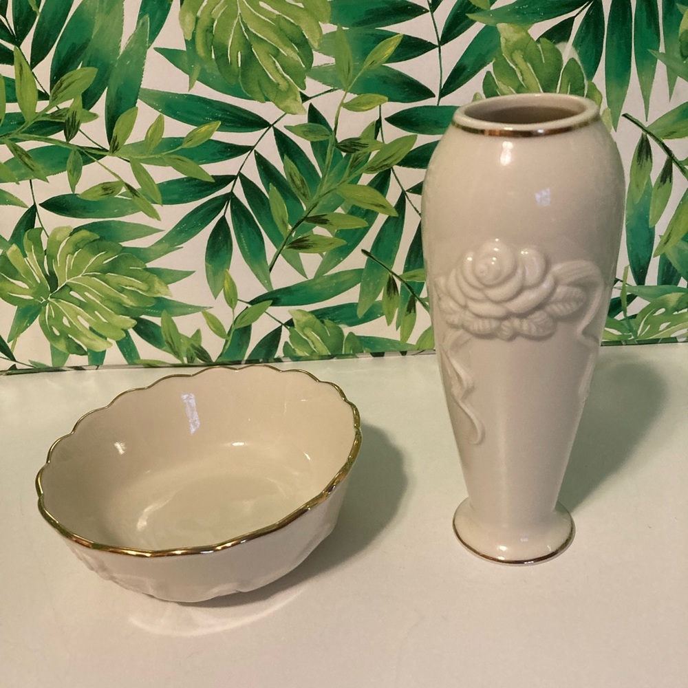 LENOX Bud vase and candy bowl with rose